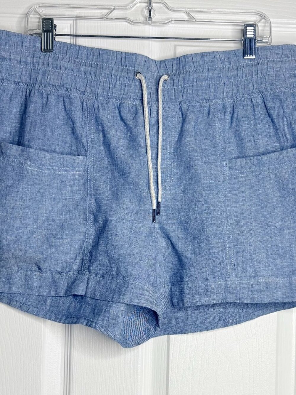 Athleta Cabo Linen Shorts Light Blue Size 14 Drawstring - Picture 3 of 9